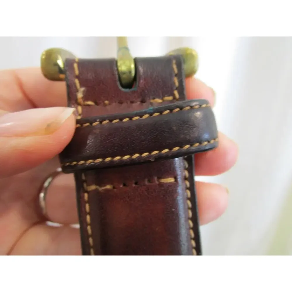 Trafalgar Brown Stitched Leather Brass Buckle Belt Men Sz 34, 33